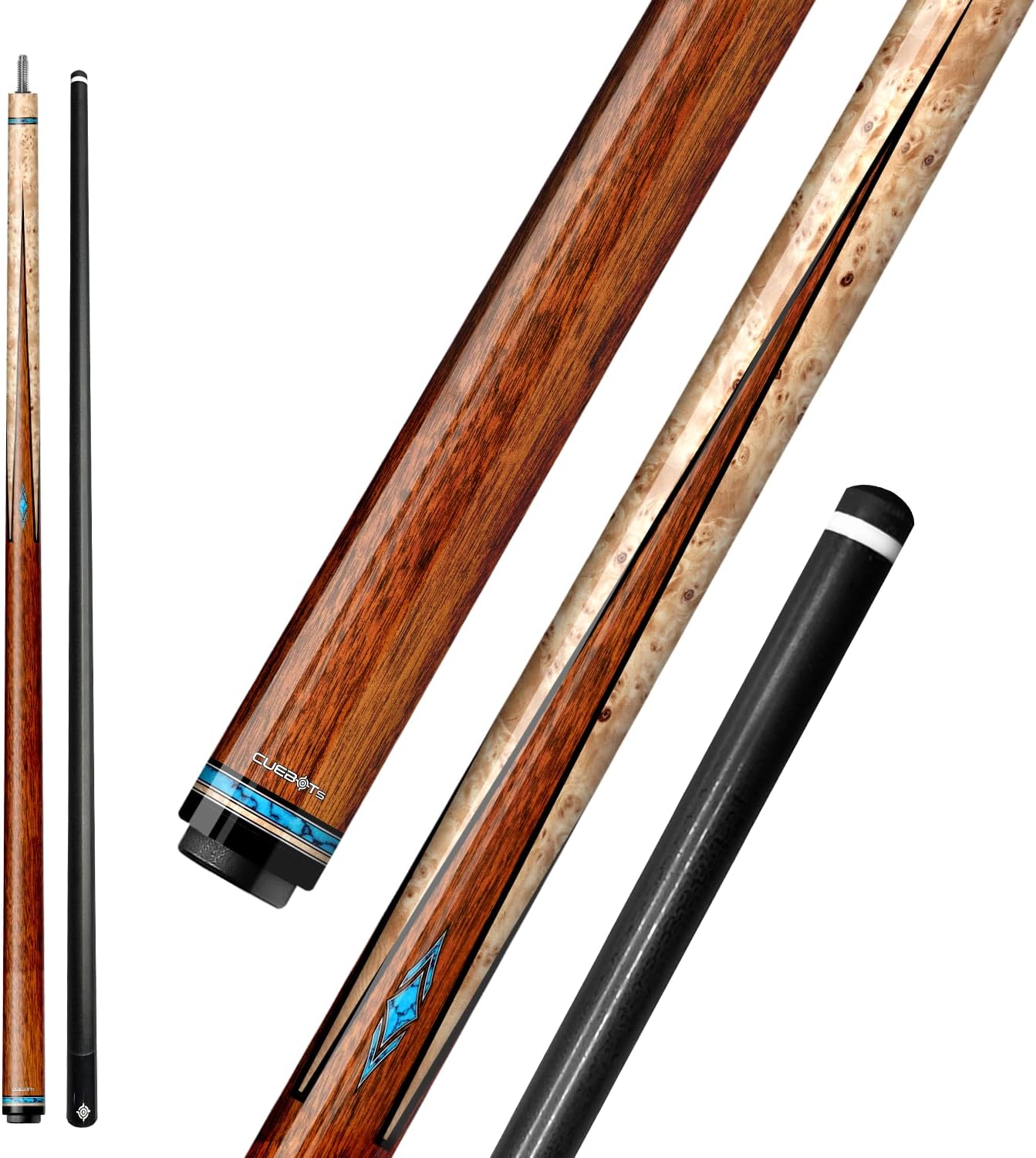 CUEBOTS Glass Fiber Cue, Glass Fiber House Cue Stick, Club Cue, Cue for Beginners, Durable Uni-QR, 3/8-10, 5/16-18 Joint, Long Lasting Glassfiber Shaft, 7-Layer Microfiber Tip