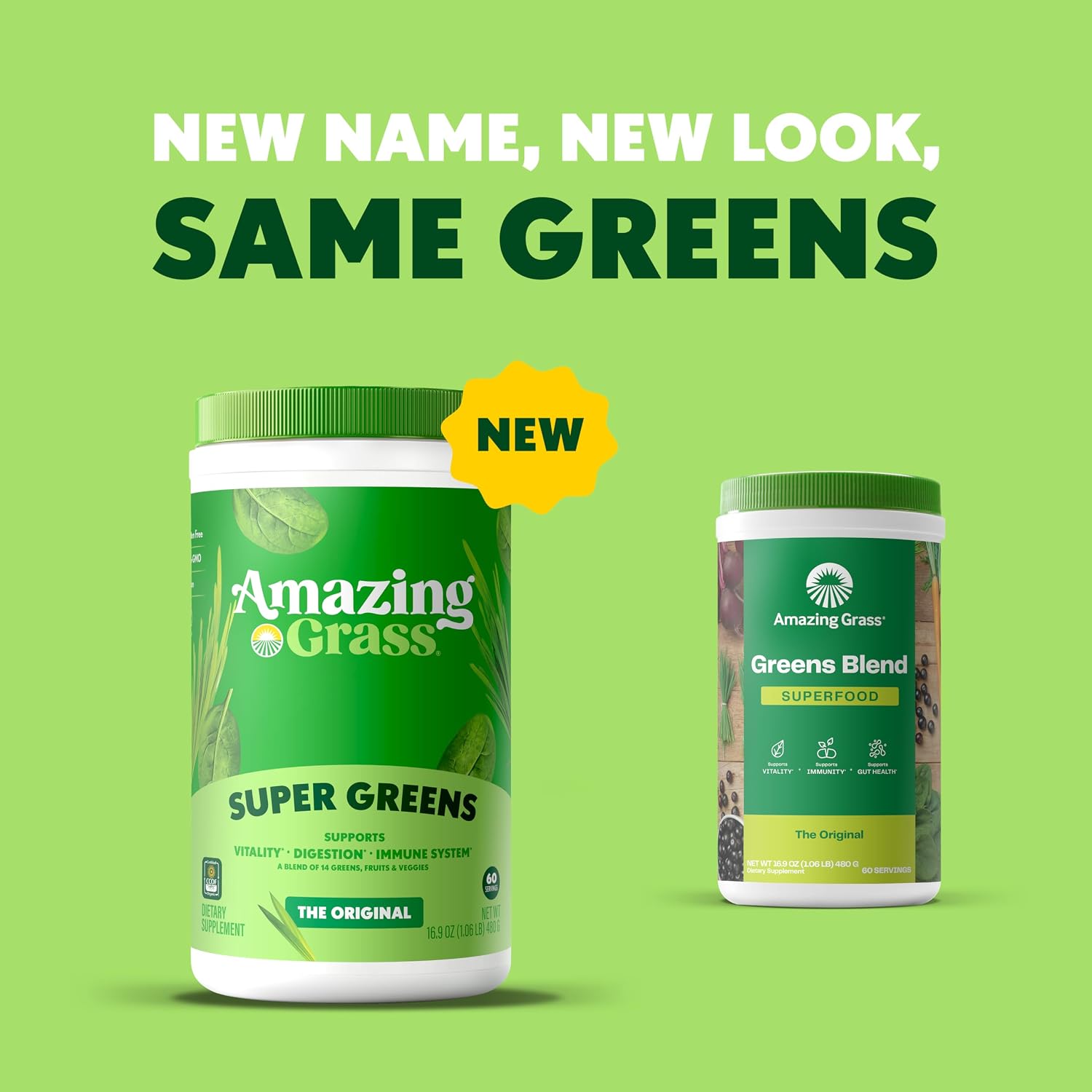 Amazing Grass Super Greens Powder Original, 60 Servings, 16.9 oz | Organic Greens Superfood Powder with Spirulina, Beet Root, Probiotics & Digestive Enzymes to Support Digestion