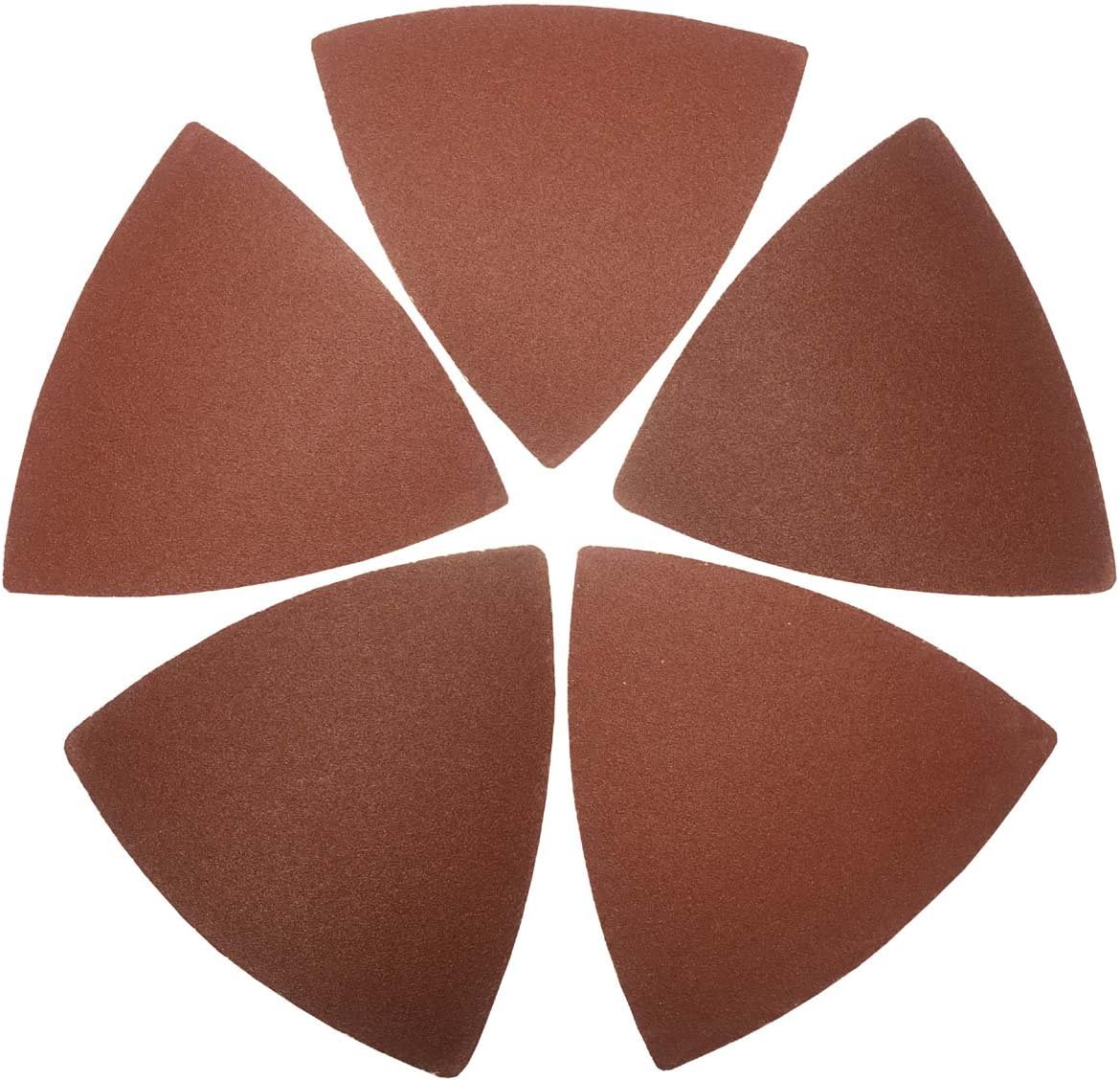 XXGO 55 Pcs 80mm 3-1/8 Inch Triangular Oscillating Multi Tool Sanding Pads | Assorted Grit , Hook & Loop Design , Strong Velcro , Best for Metal Wood Sanding