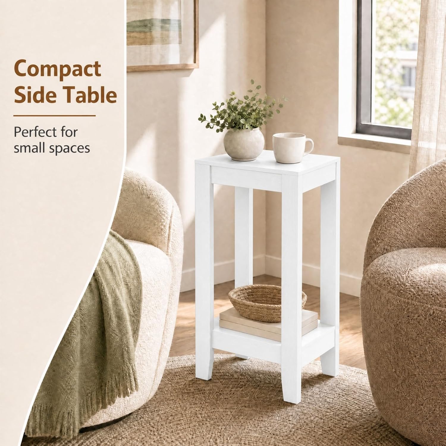 Giantex 2-Tier End Table Nightstand, Bedside Sofa Table for Living Room Bedroom, Narrow Telephone Table with Shelf and Legs for Small Spaces, Espresso