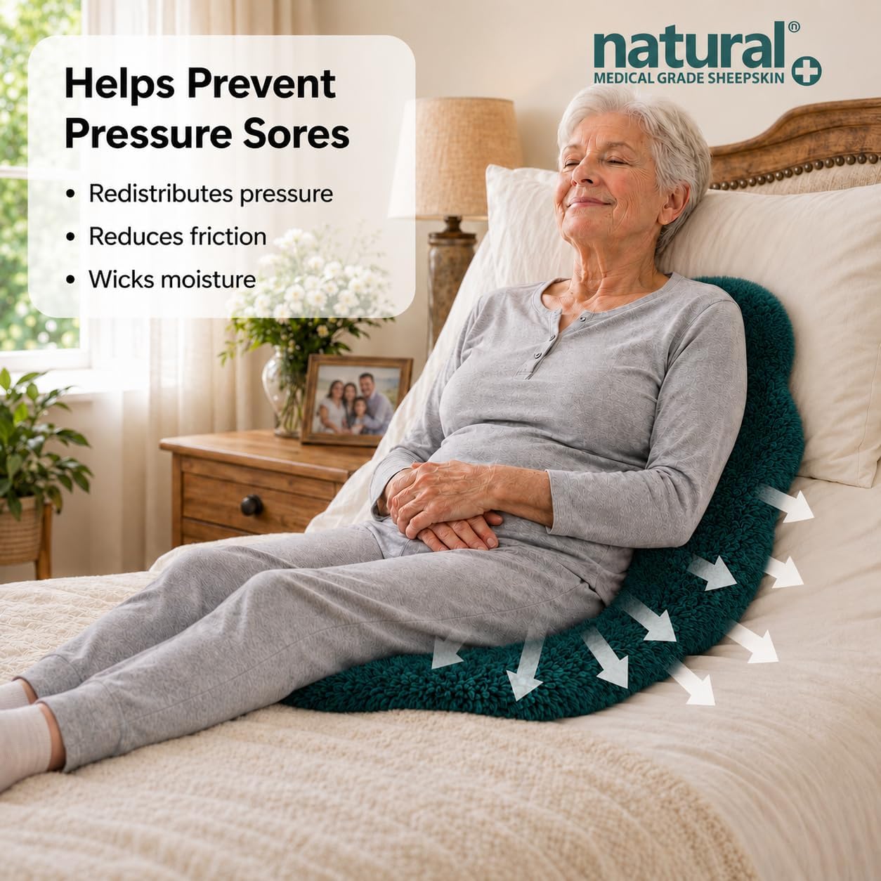 Natural Medical Sheepskin Pad, Non-Slip Back, Natural, 17 x 17 in, 1 Pack