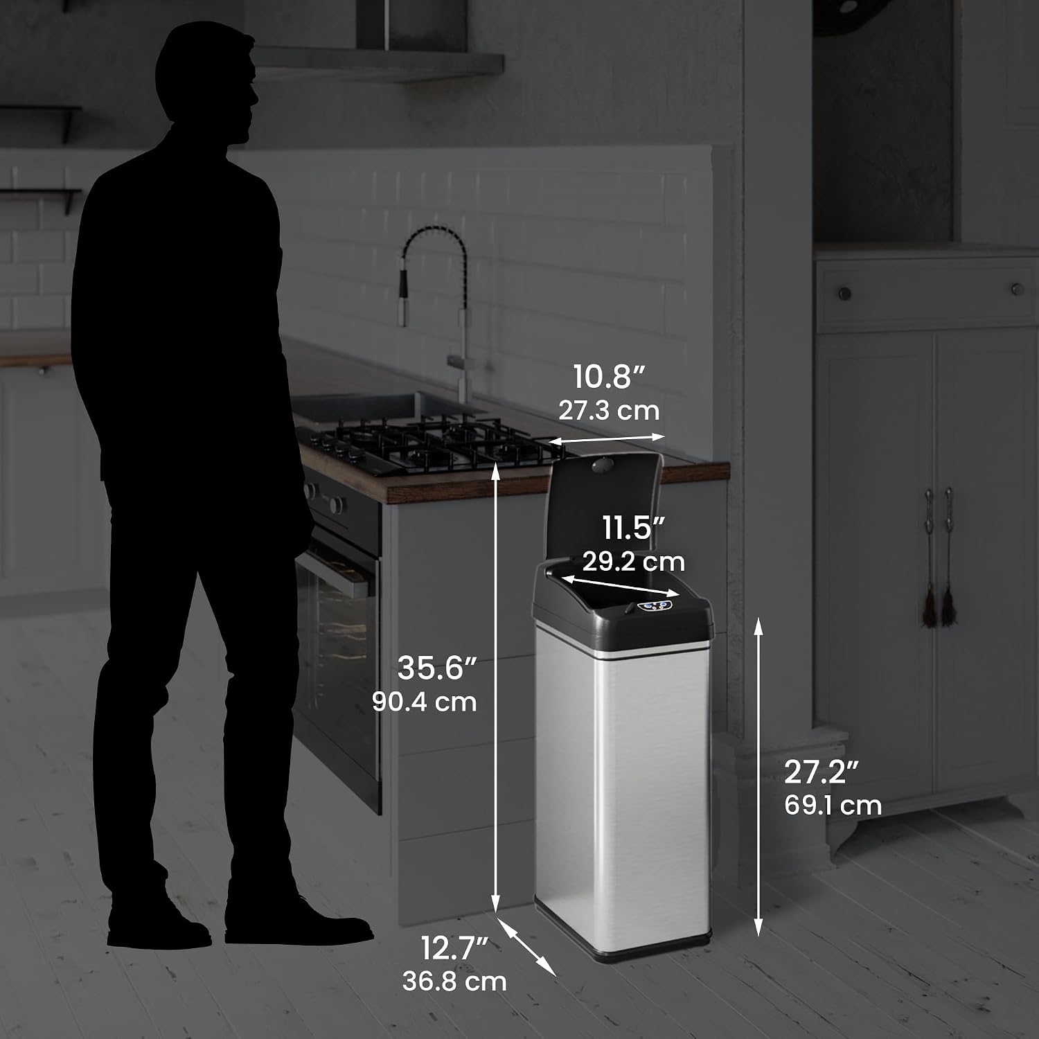 iTouchless 13 Gallon and 2.5 Gallon Automatic Touchless Sensor Kitchen Cans with Odor Control System, Stainless Steel, Includes 10 Premium Bags