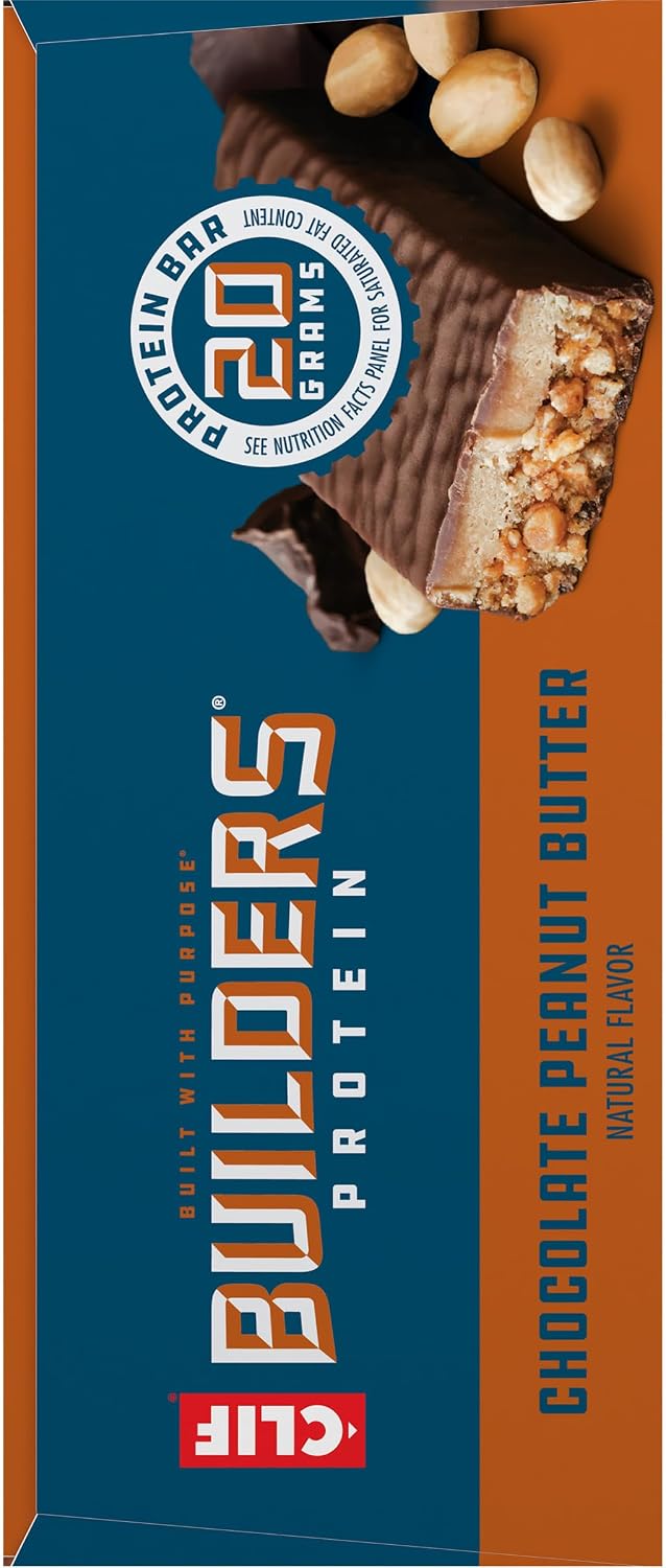 CLIF BUILDERS Protein Bars - Chocolate Peanut Butter Flavor - 20g Plant Based Protein - Gluten Free - Non-GMO - Low Glycemic - No Artificial