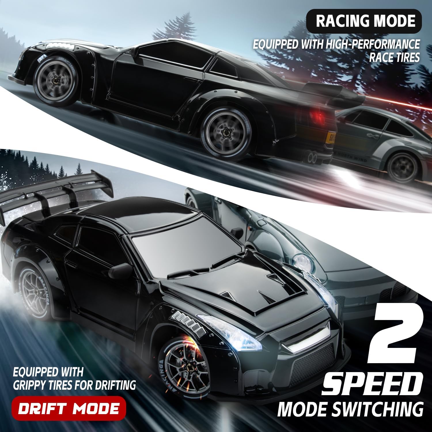 RC Drift Car Purple Racing Livery 1/24 Remote Control Car for Adult | 20KM/H 4WD Low/High Speed RC Cars with LED Lights, Extra Drifting Tires, Vehicle for Kids Boys Girls Beginners Indoor Outdoor