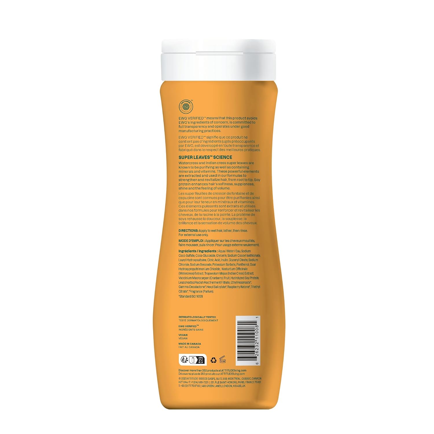 ATTITUDE Clarifying Hair Shampoo, EWG Verified, Restores Shine, Naturally Derived Ingredients, Vegan and Plant Based, Lemon Leaves and White Tea, 16 Fl Oz
