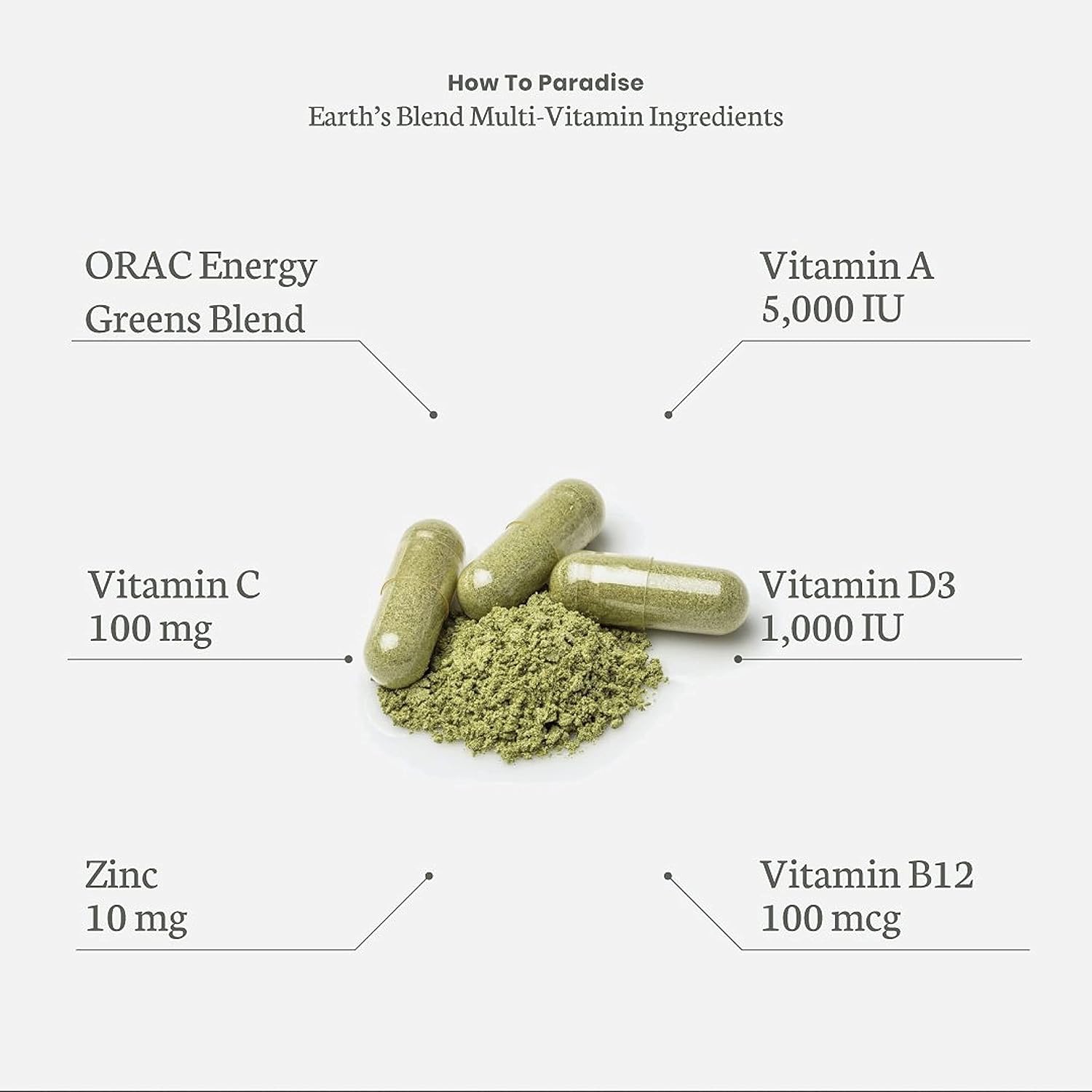 Paradise Herbs & Essentials Once Daily Multivitamin Iron 60 Capsules | Organic superfoods, probiotics, and vitamins A, B12, C, D, K2 in a dietary supplement for immune and bone support.