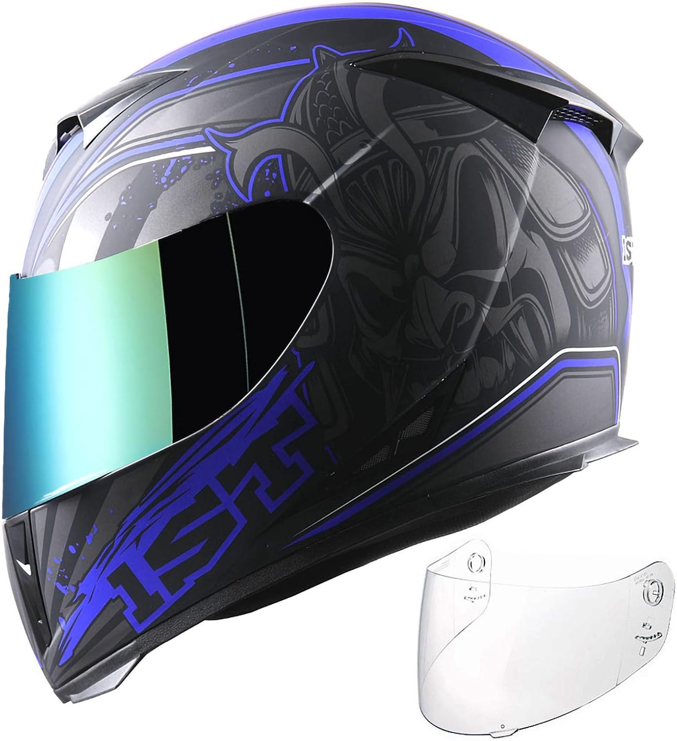1Storm Motorcycle Full Face Helmet Skull King Matt Black + One Extra Clear Shield: HJK311