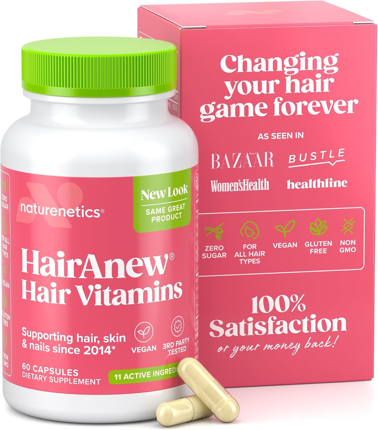 Hair Growth Vitamins for Women & Men - 5000mcg Biotin, 11 Ingredients | Vegan blend with keratin-building nutrients for thicker, fuller hair, plus skin and nail support, 60 capsules