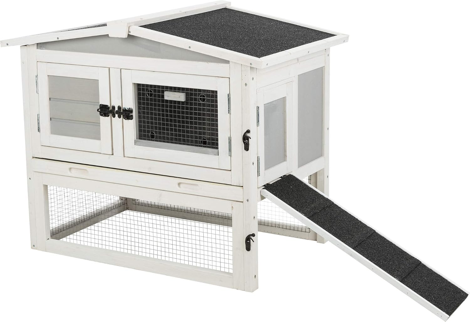 Trixie Natura Insulated Rabbit Hutch with Run, Ideal Outdoor Bunny House for Cold Weather, Foam Insulation Walls, Gray