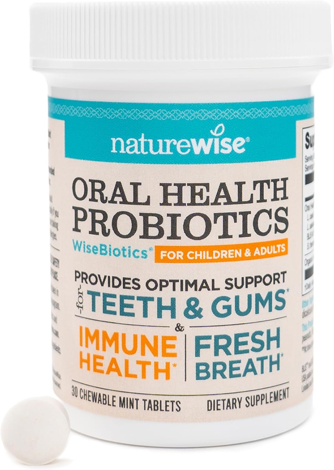 NatureWise Oral Probiotics for Mouth Bad Breath - Chewable Sugar-Free Mint - Lactobacillus reuteri Chewable - Oral Probiotics For Kids & Adults - Non-GMO USA Manufactured - 60 Count[60-Day Supply]