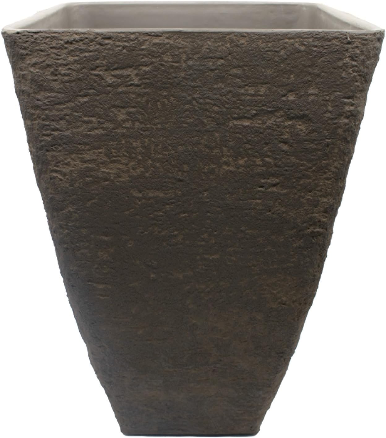 The HC Companies Tahoe Tall Square Planter - Weather-Resistant Indoor & Outdoor Plant Pot - Premium Decorative Planter Made from Crushed Stone Resin (23”H, White Birch, Pack of 1)