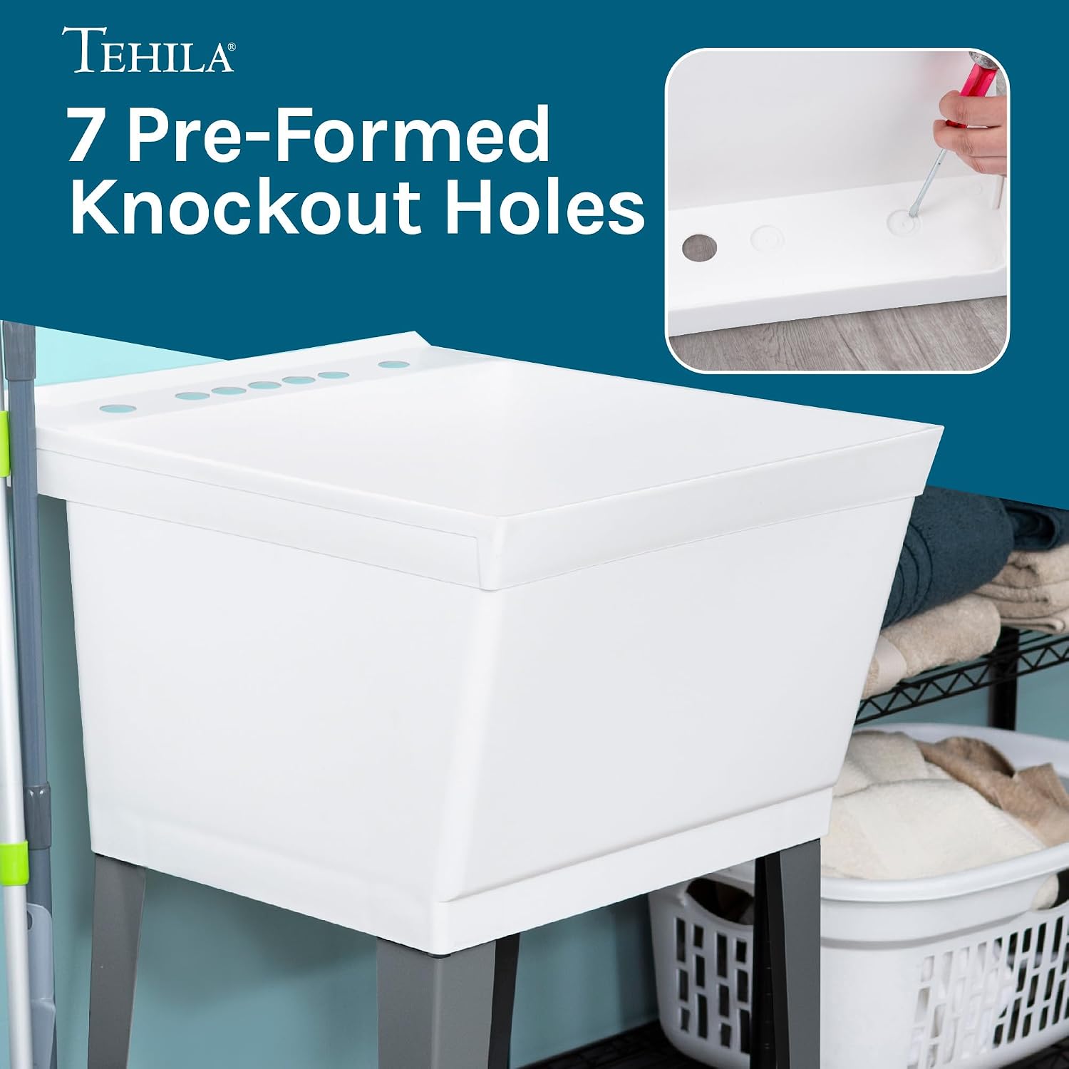 White Utility Sink Laundry Tub with High Arc Stainless Faucet for Laundry Room Basement, Garage