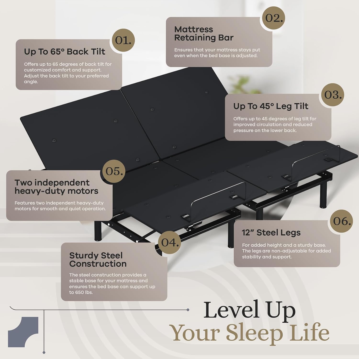 Sven and Son Essential Adjustable Bed Base (Frame) + 12 inch Memory Foam Matt (Medium), Easy Assembly, Head and Foot Lift, Memory Positions