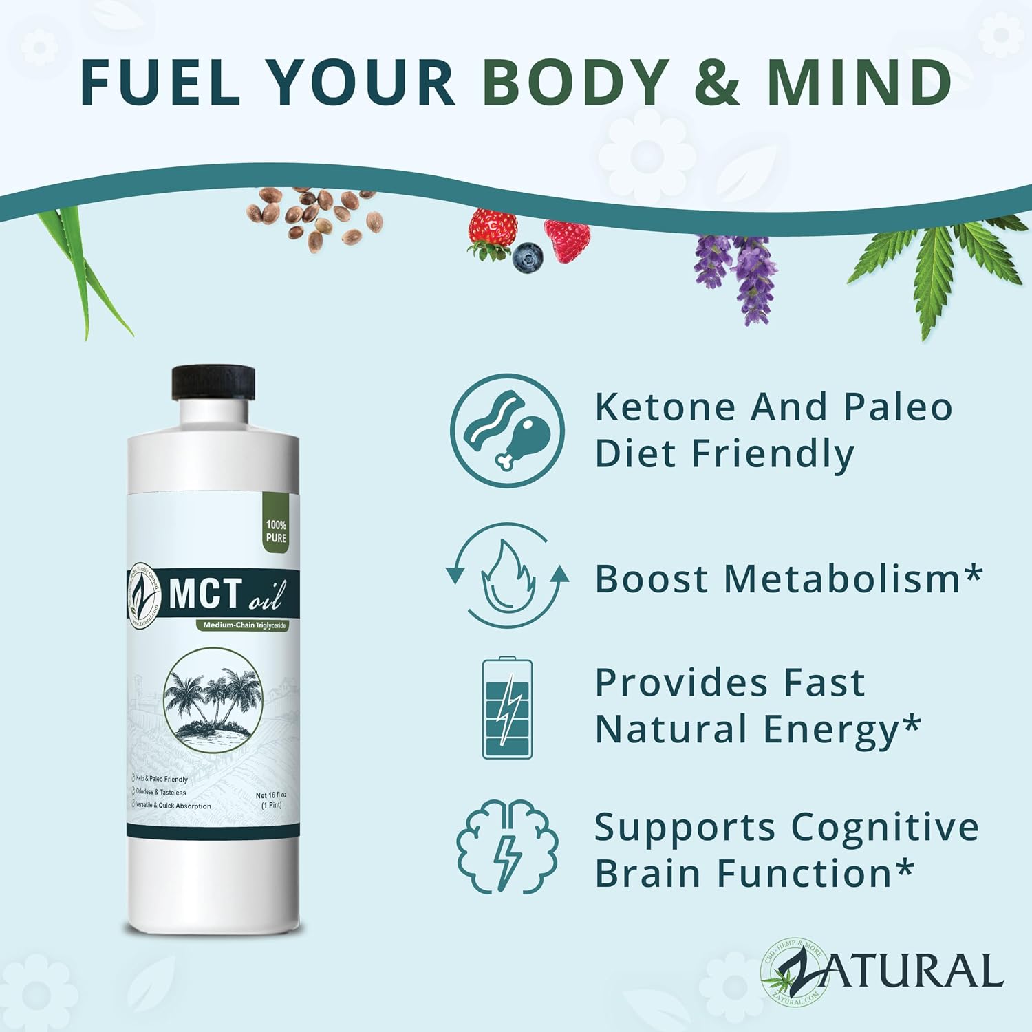 Pure MCT Oil, Carrier, Massage, Hydrating, Hair, Food, and Therapeutic Grade, 8 Oz