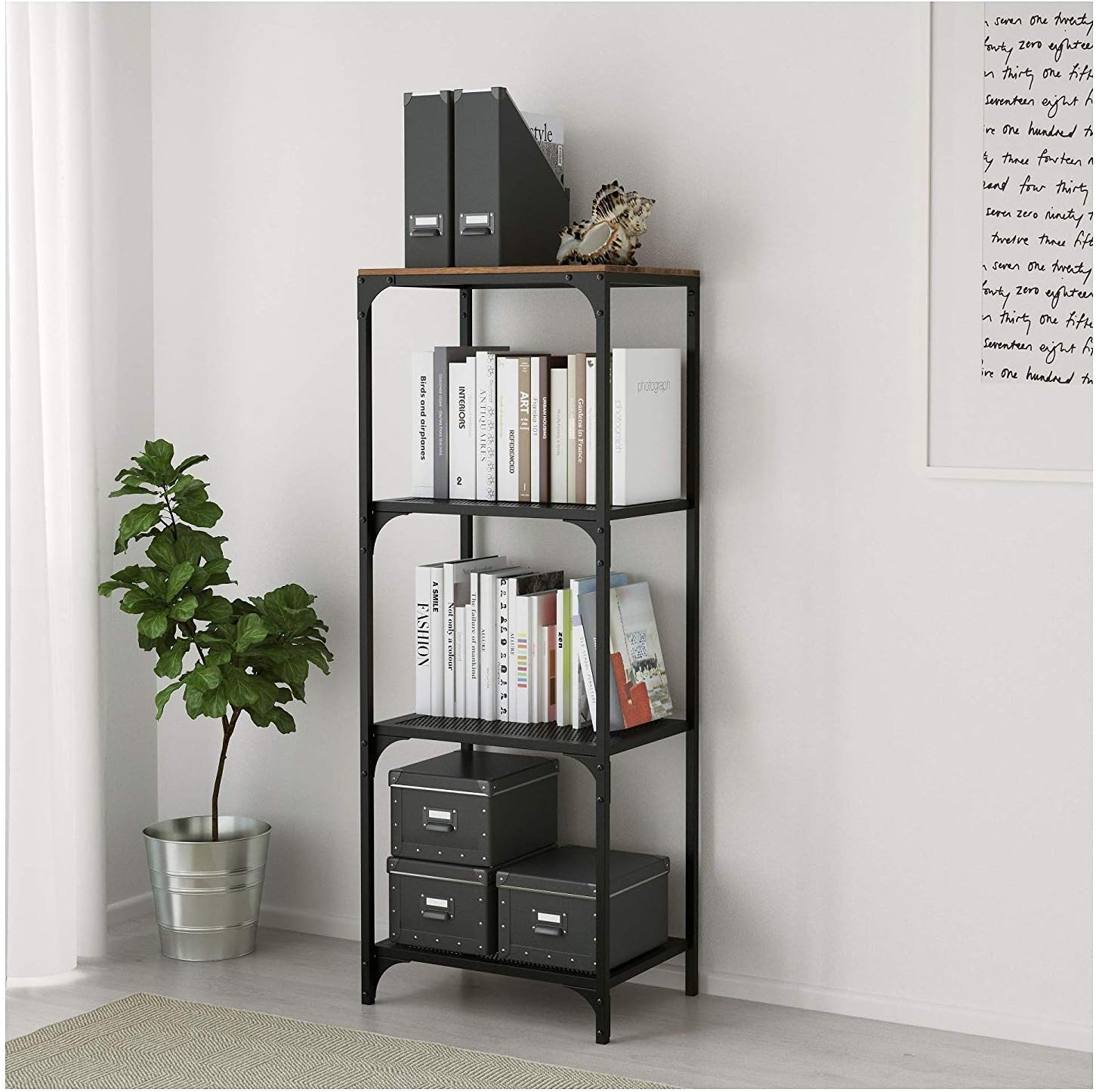 Royal7 4-Shelf Industrial Bookshelf, Rustic Metal and Wood Shelf, 19 5/8”W x 14 1/8”D x 53 1/2” H, Black