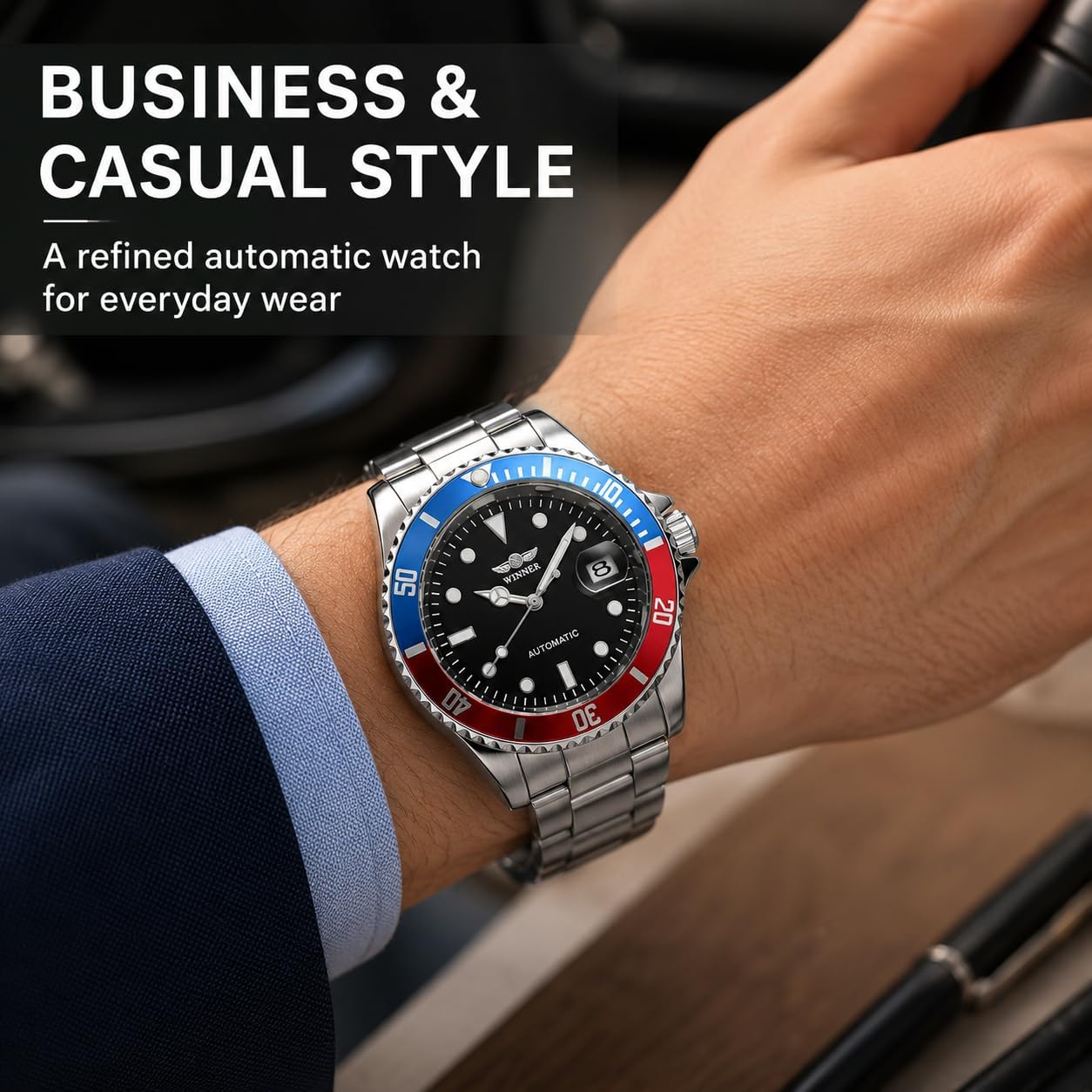 MASTOP Mens Automatic Mechanical Watches Stainless Steel Waterproof Luxury Watch for Men Reloj Automático para Hombre