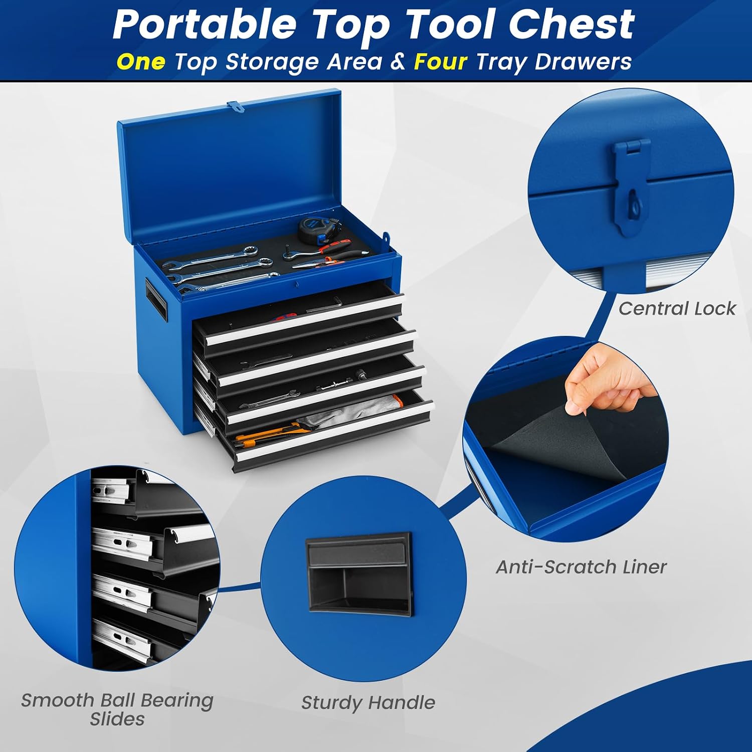 Goplus Rolling Tool Chest, 5-Drawer Tool Box Organizer w/Lockable Wheels & Sliding Drawers & Detachable Top & Adjustable Shelf, Tool Storage Cabinet for Garage Workshop (Red)