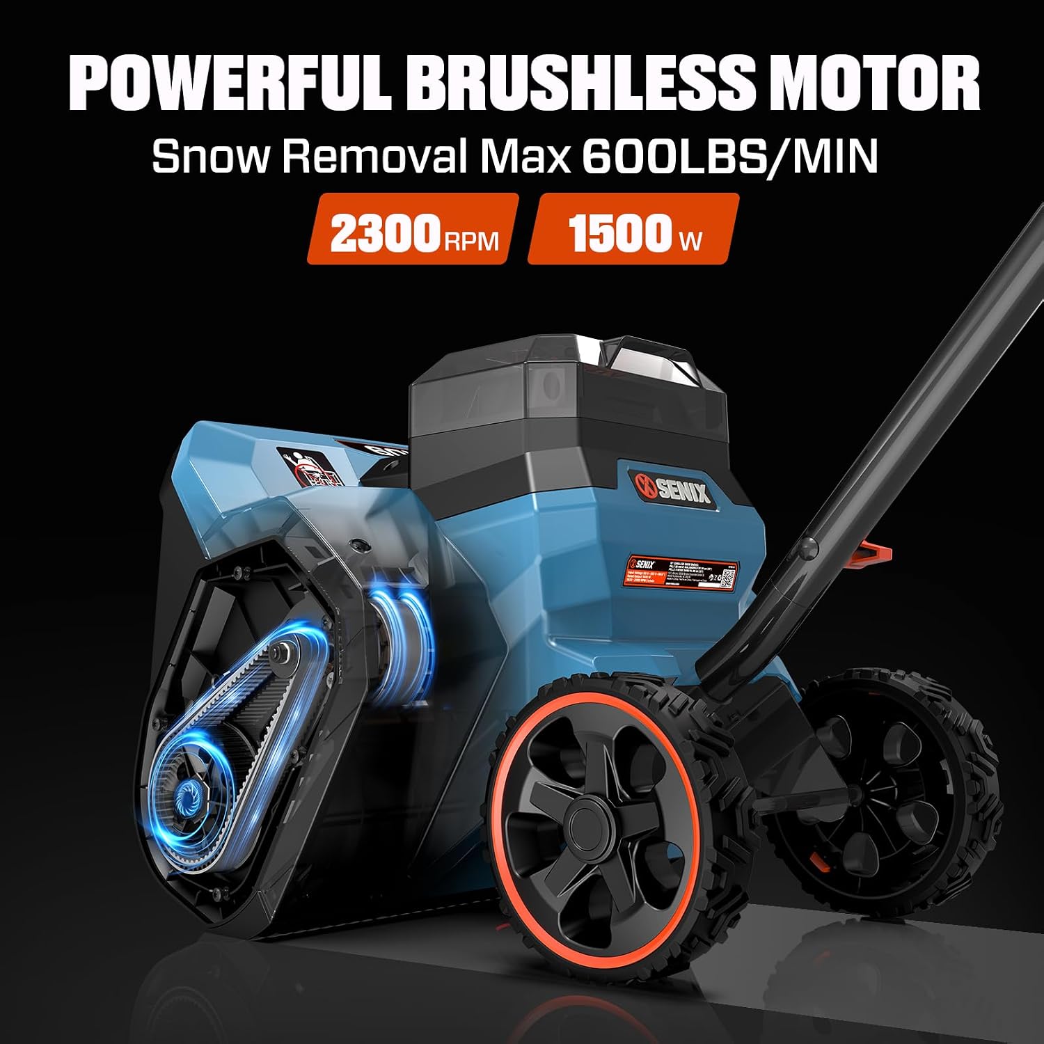 SENIX Cordless Snow Shovel, 40V | 13-Inch | 6-Inch | 8000mAh Snow Blower | 20FT Max Throw Distance, Plows 375lbs/Min, with Auxiliary Handle for Patio, Deck, Driveway