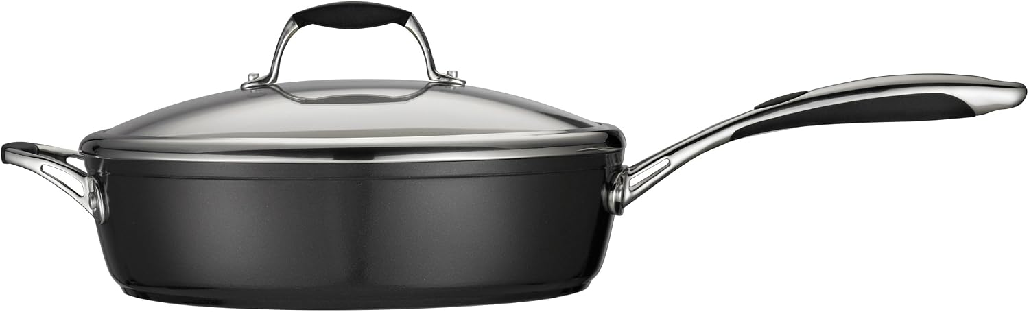 Tramontina Ceramica Deluxe 1.5-Quart Sauce Pan with Glass Lid | Ceramic Non Stick Small Saucepan, Oven-Safe, Metallic Black