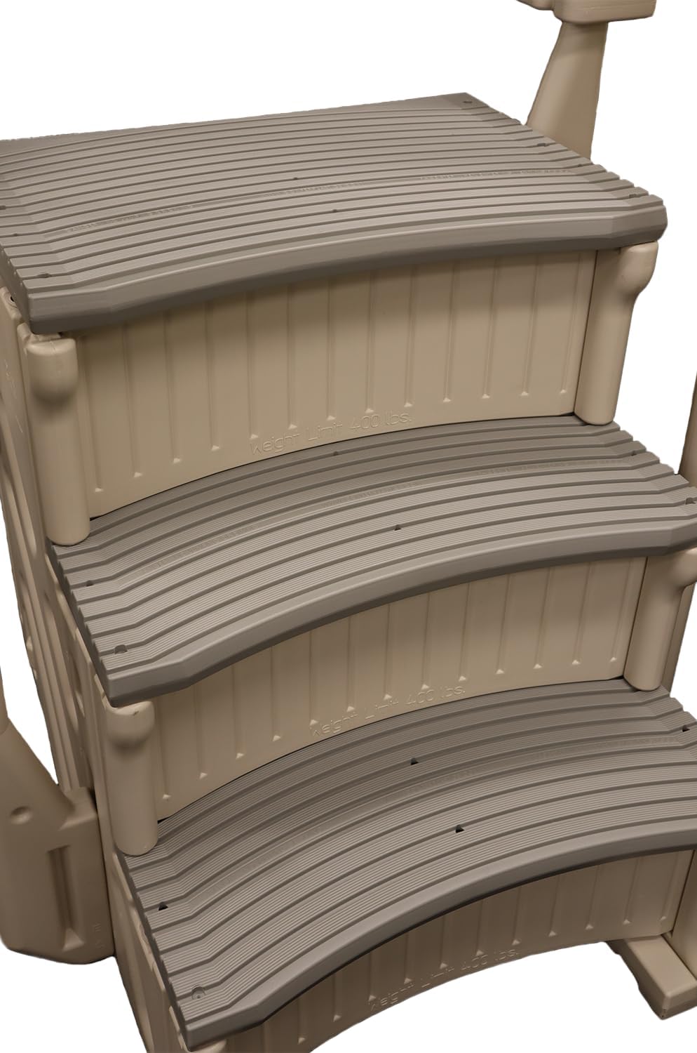 Confer Plastics Curved Drop-in Inground Pool Step 3 Tread Stair Entry System w/ 2 Handrails & Adjustable Mounting Brackets - Base Step, Grey Treads