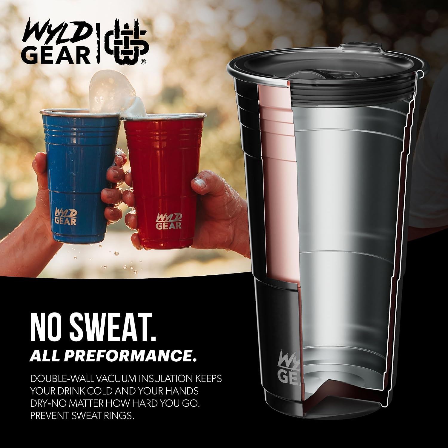 Wyld Gear Party Cup 24oz Red Stainless Steel Reusable Metal Cup with Lid