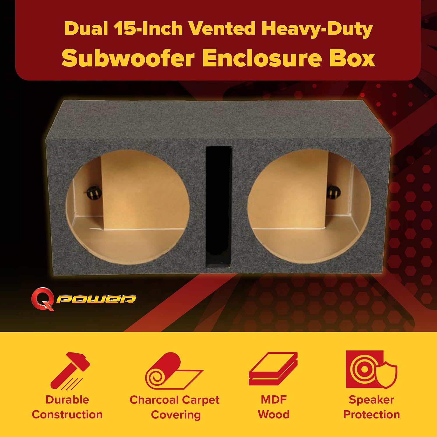 QPower QSMBASS15 Dual 15" Carpet Subwoofer Sub Box Sealed Speaker Enclosure