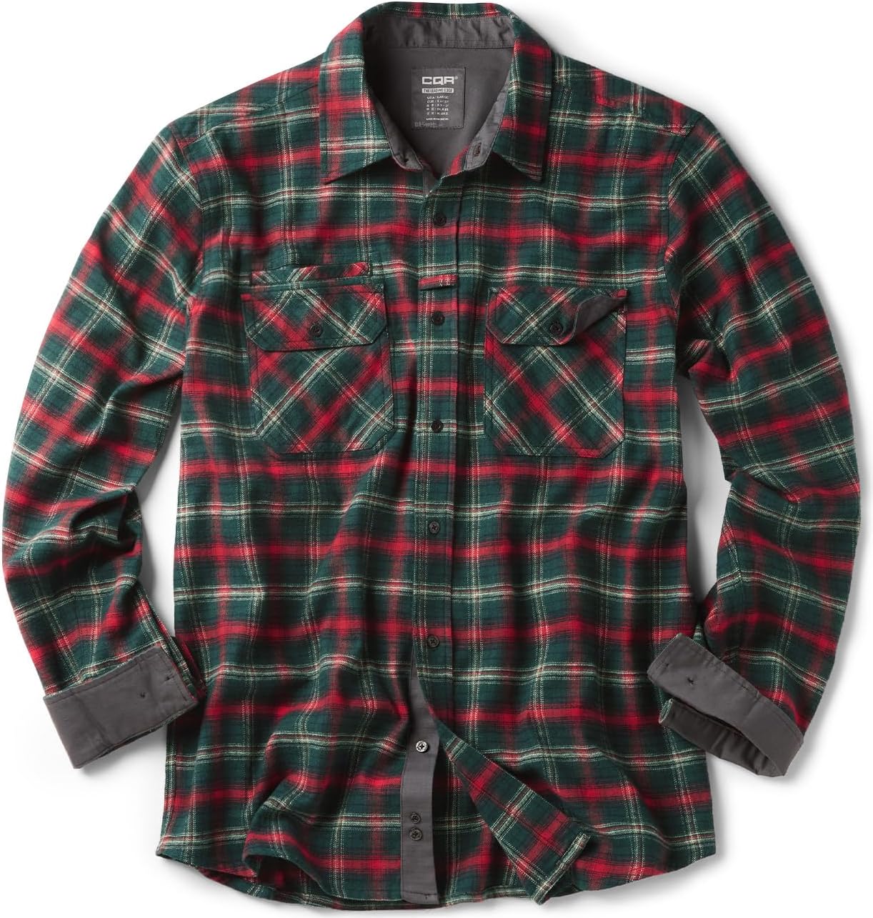 CQR Men's 100% All Cotton Button Down Flannel Shirts, Long Sleeve Brushed Warm Soft Casual Outdoor Plaid Shirt