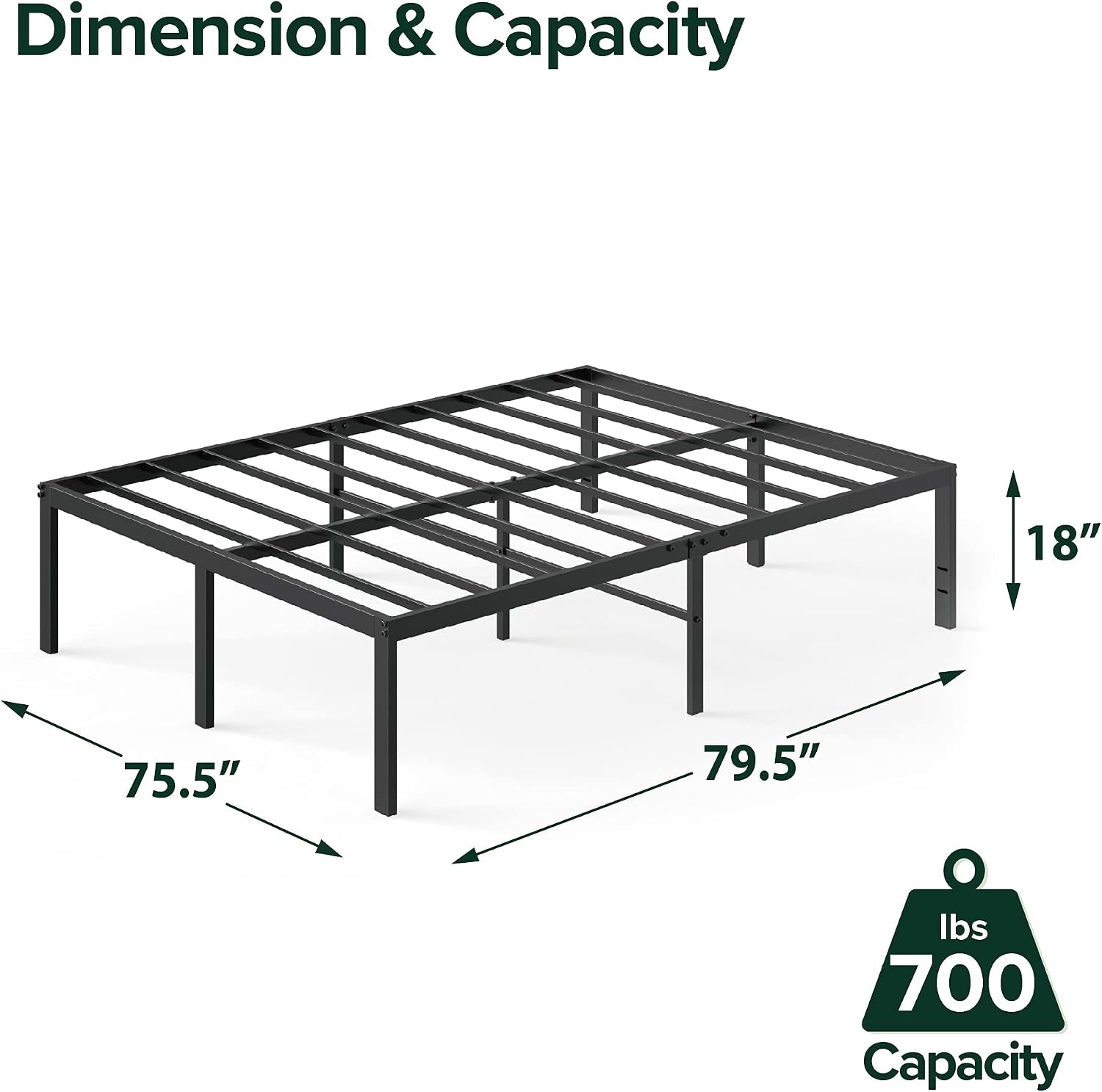 ZINUS Van 16 Inch Metal Platform Bed Frame / Steel Slat Support / No Box Spring Needed / Easy Assembly, Full