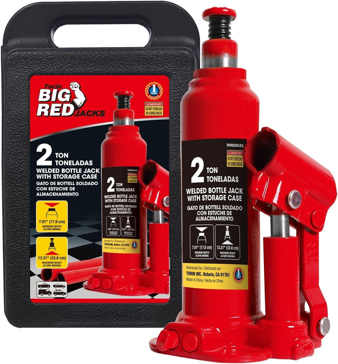 Torin T90413 Big Red Hydraulic Bottle Jack with Carrying Case, 4 Ton (8,000 lb) Capacity
