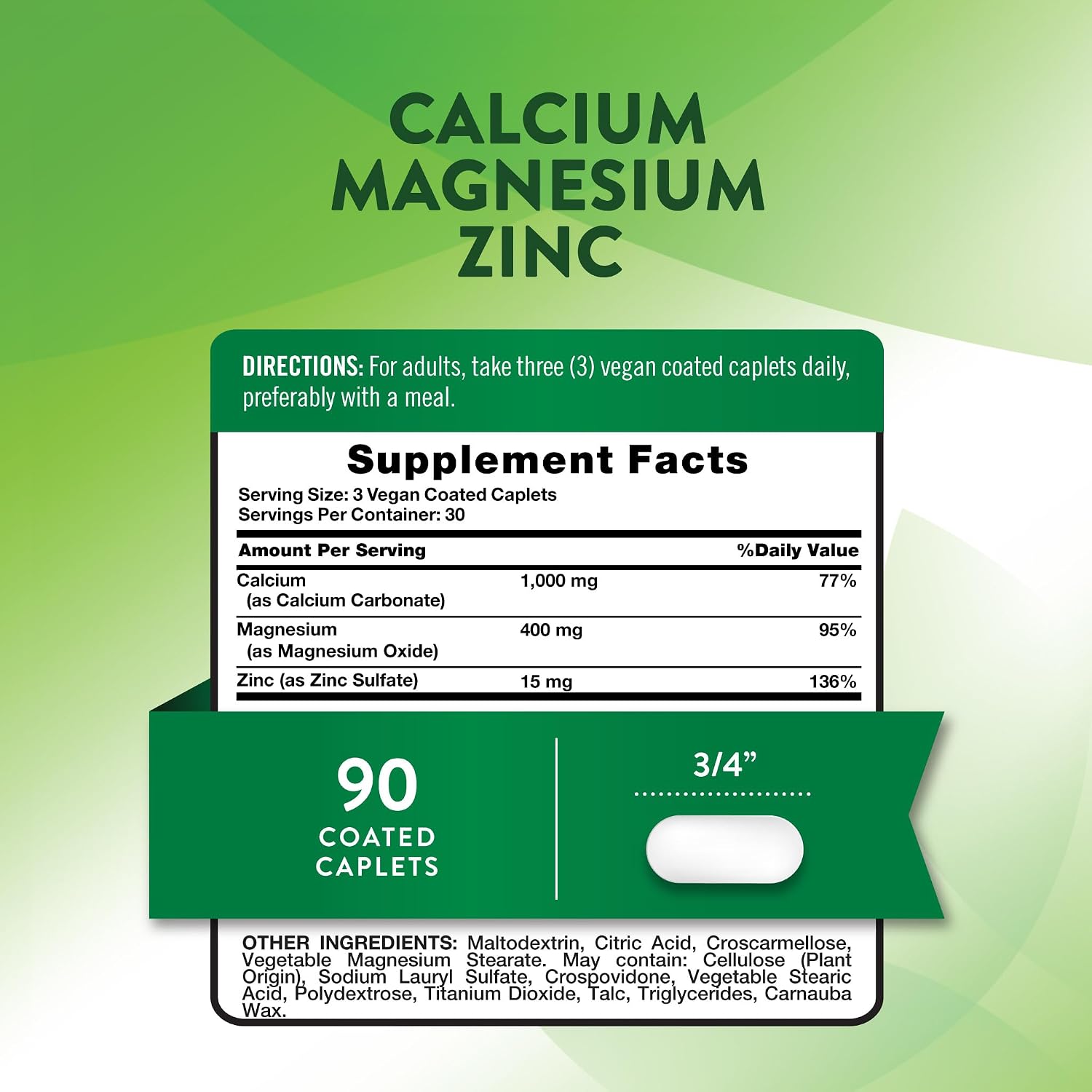 Nature's Truth Calcium Magnesium Zinc | 90 Coated Caplets