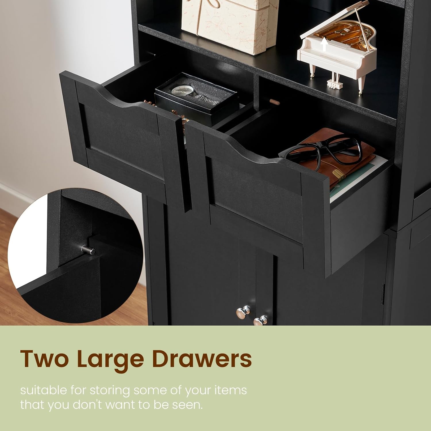 Iwell Storage Cabinet with 2 Drawers & Adjustable Shelves, Cupboard, Floor Cabinet for Living Room, Home Office, Rustic Brown