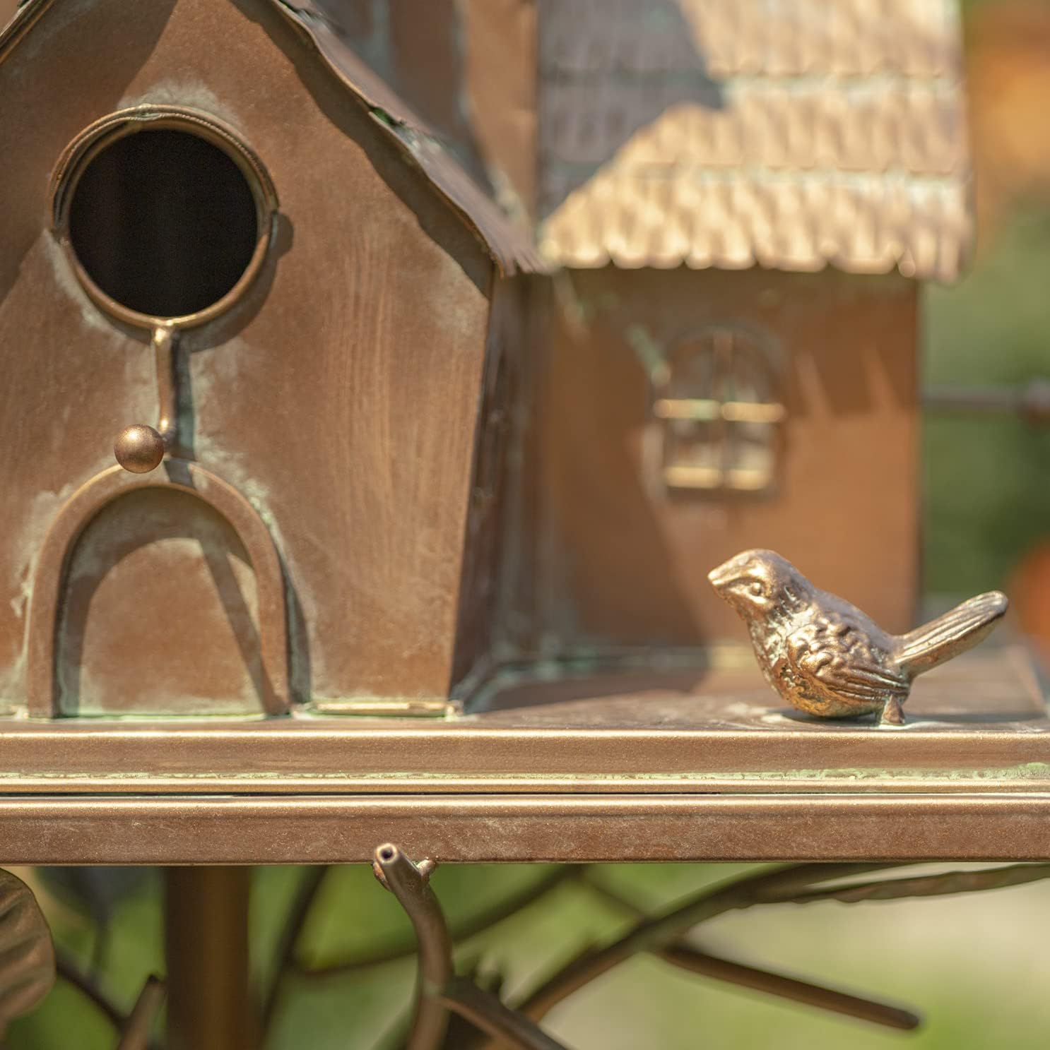 Large Copper Colored Multi-Birdhouse Stakes, Room for 4 Bird Families in Each (Cube Homes with Pyramid Roofs)