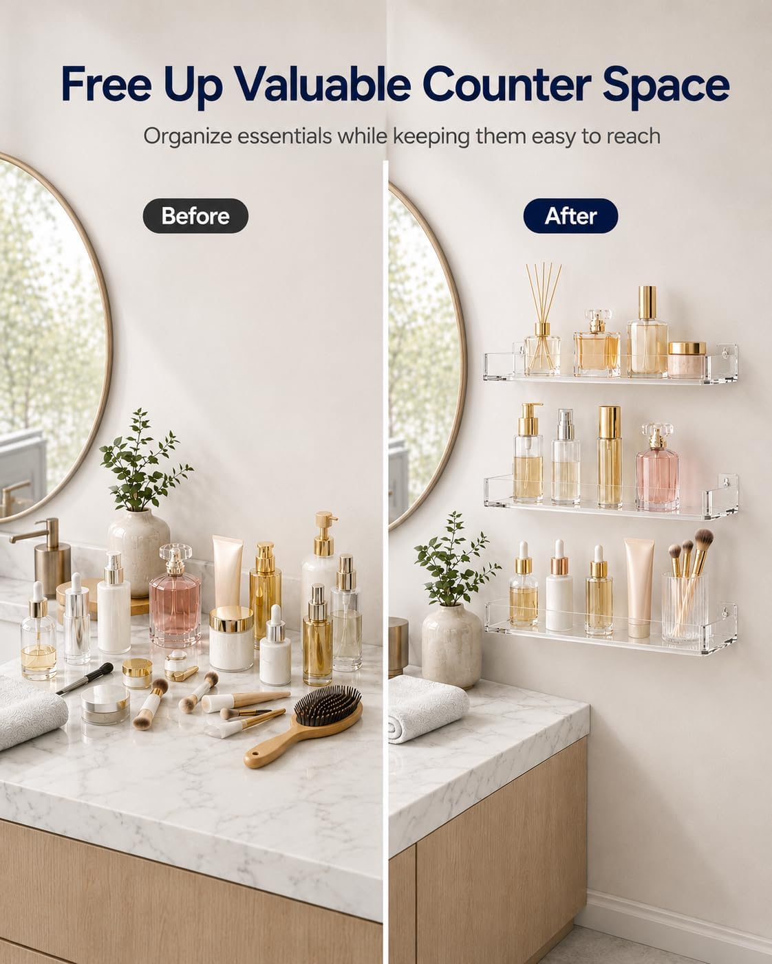 MaxGear Acrylic Floating Shelves, Clear Perfume Shelf for Wall, Set of 3