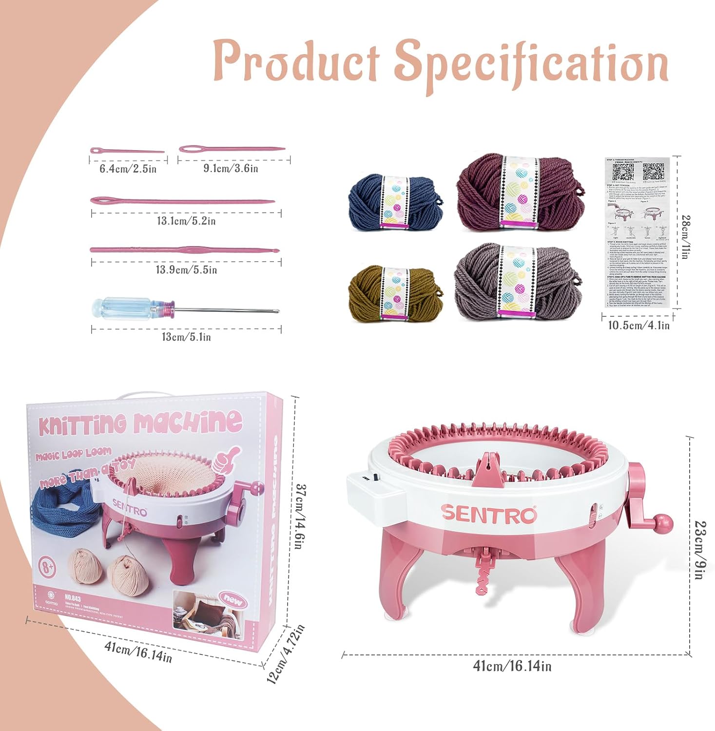 FYGAIN SENTRO Knitting Machine 40 Needles, Automatic Circular Knitting Crochet Machine for Kids/Adults