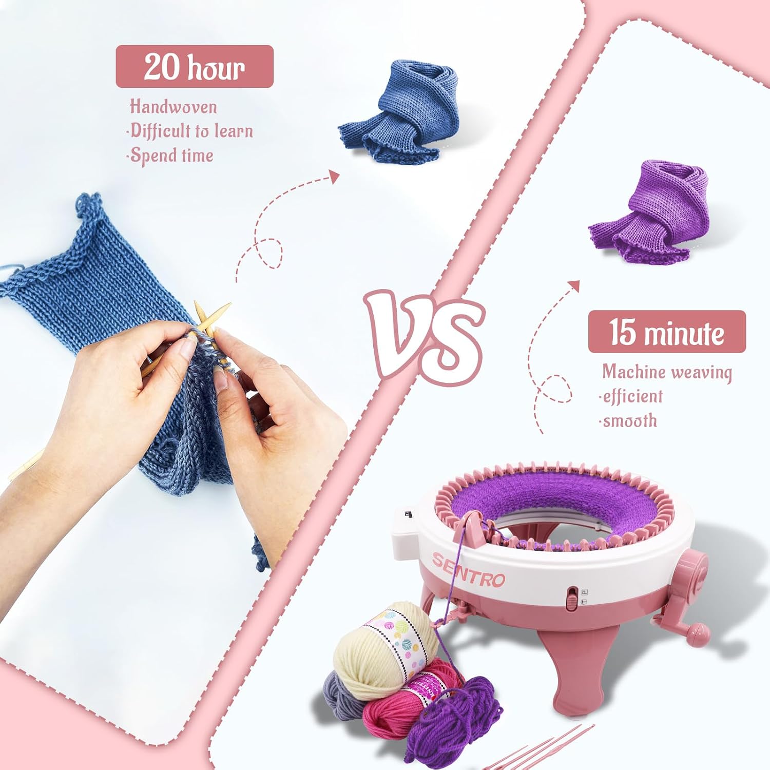 FYGAIN SENTRO Knitting Machine 40 Needles, Automatic Circular Knitting Crochet Machine for Kids/Adults