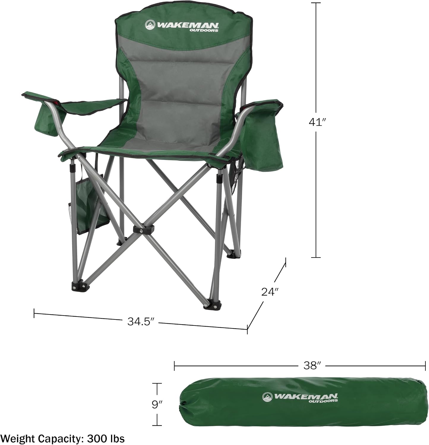 Oversized Camping Chair 300lbs - Heavy Duty Folding Chair with Cooler Pouch and Carry Bag for Camp Sites, Tailgates, or Beach by Wakeman (Blue)
