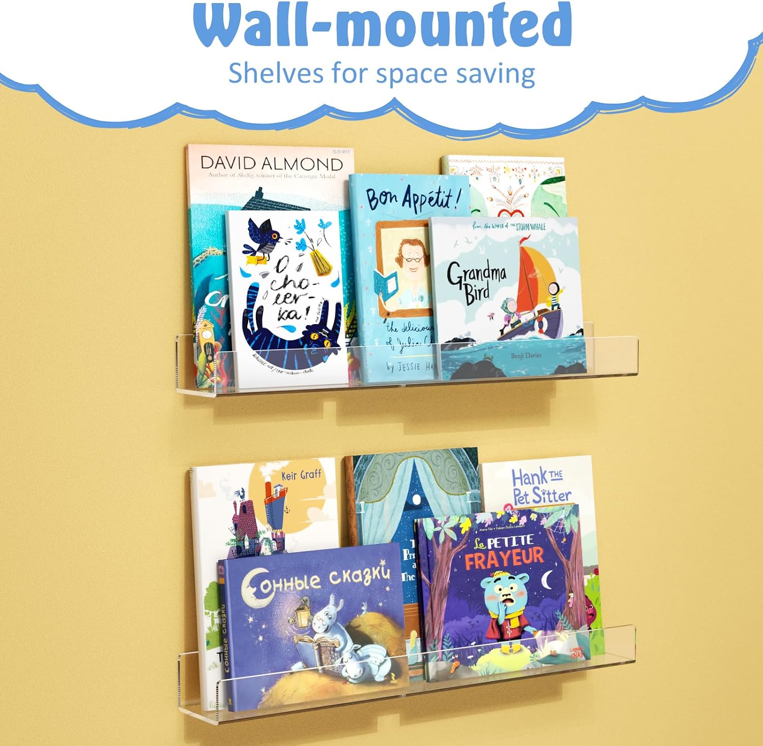 NIUBEE 24”Acrylic Floating Bookshelves for Kids Wall Shelves 2 Packs | Premium Acrylic 50% Thicker with Screwdriver Clear Bathroom Extra-Large Storage Shelves Display Organizer