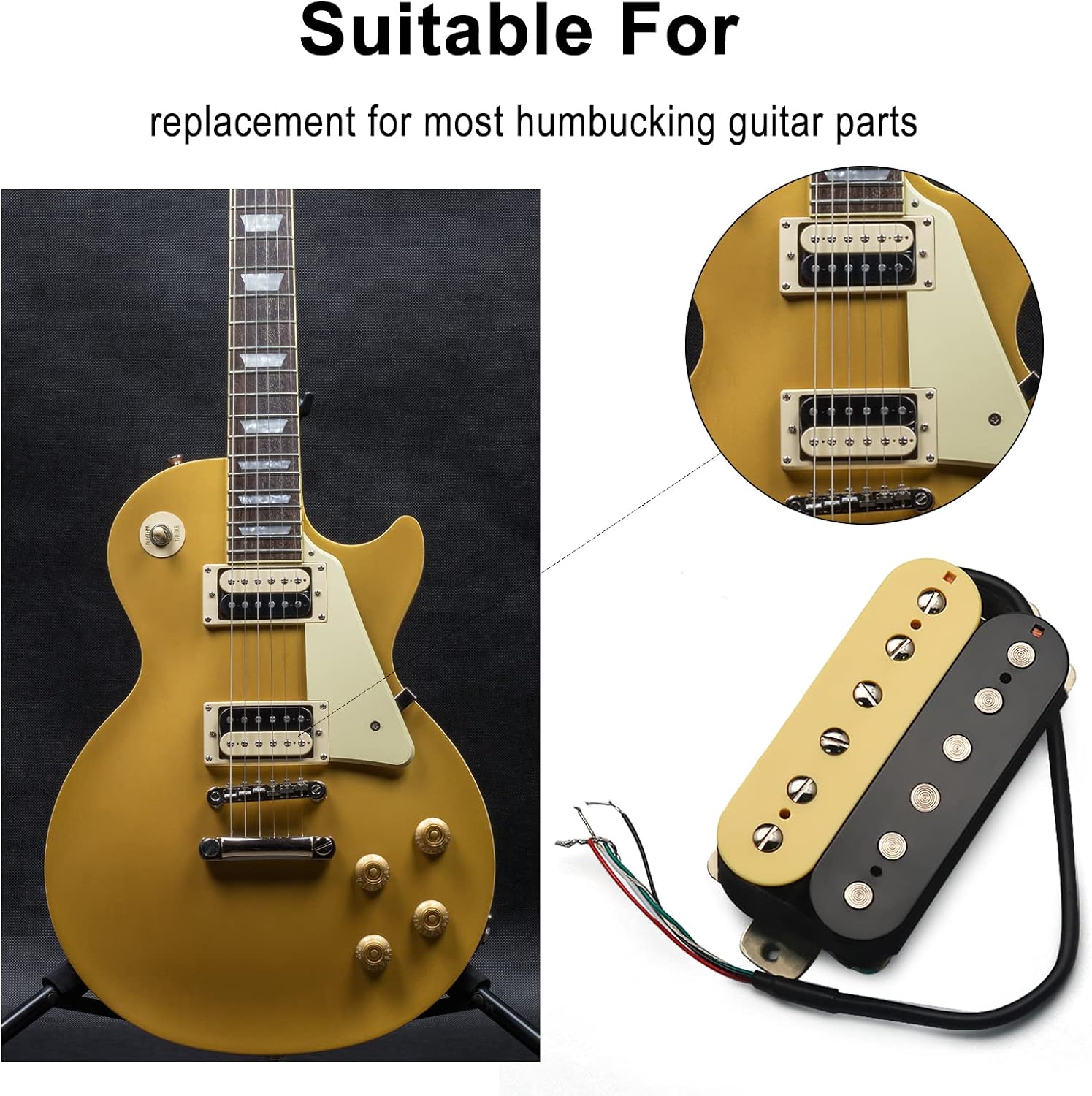 SAPHUE Alnico 5 Humbucker Pickup Double Coil Electric Guitar Pickups Set with Neck and Bridge with Prewired and Screws Parts Accessories Kit Black