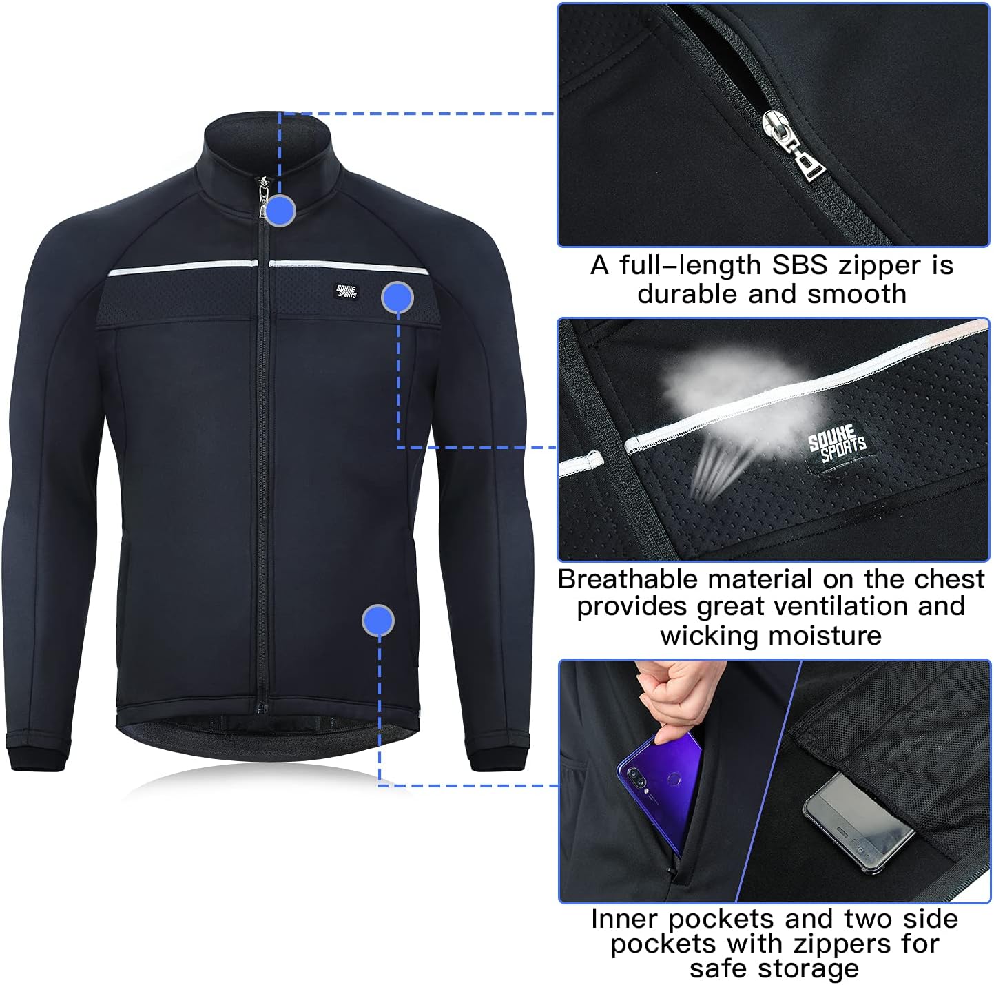 Souke Sports Men's Winter Cycling Jacket Windproof Thermal Bike Jacket