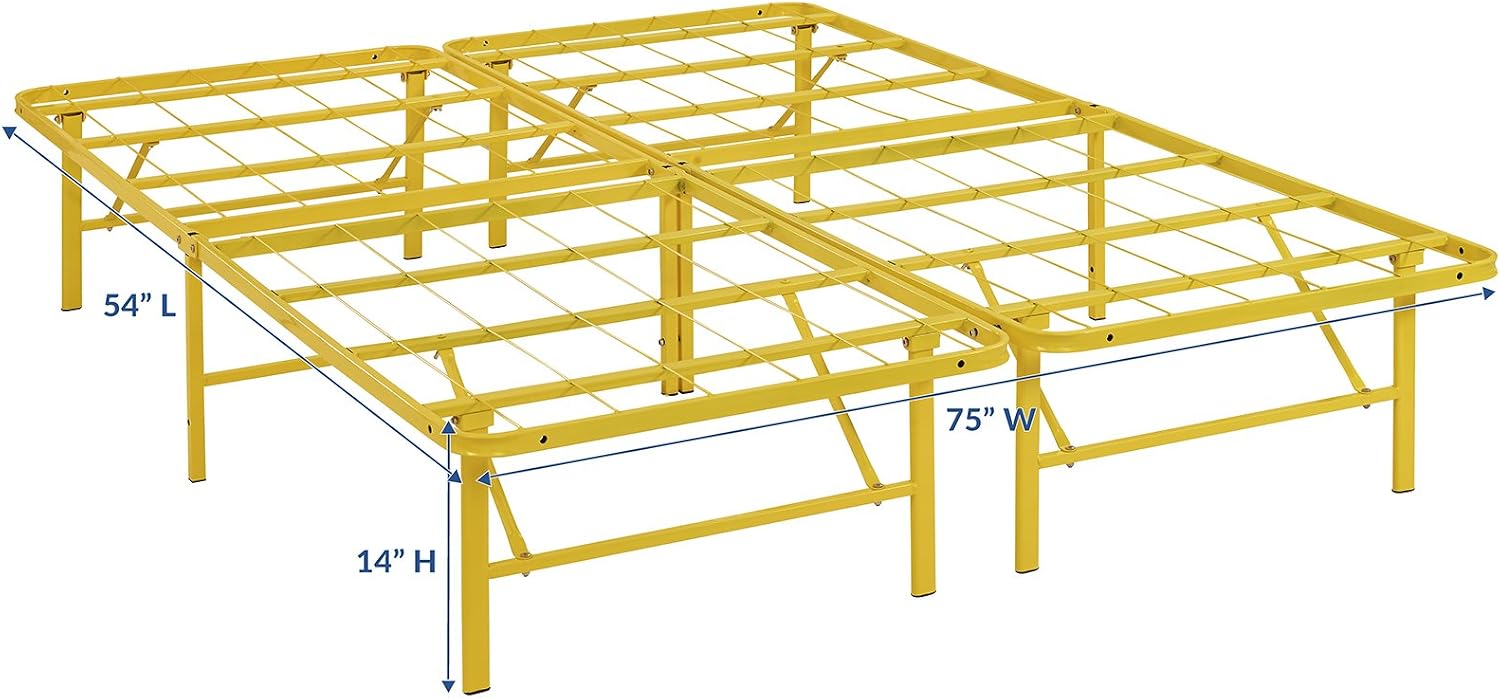 Modway Horizon Queen Bed Frame In Gray - Replaces Box Spring - Folding Metal Mattress Bed Frame