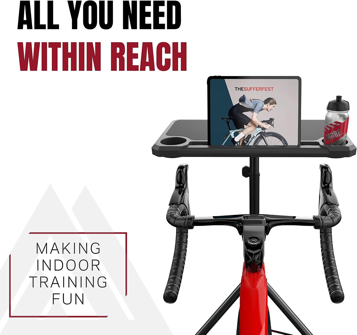 KOM Cycling Media Display - Indoor Cycling Desk for Bicycle Trainer - Bike Desk Creates Rad Indoor Cycling Pain Cave - Perfect for Displaying Zwift