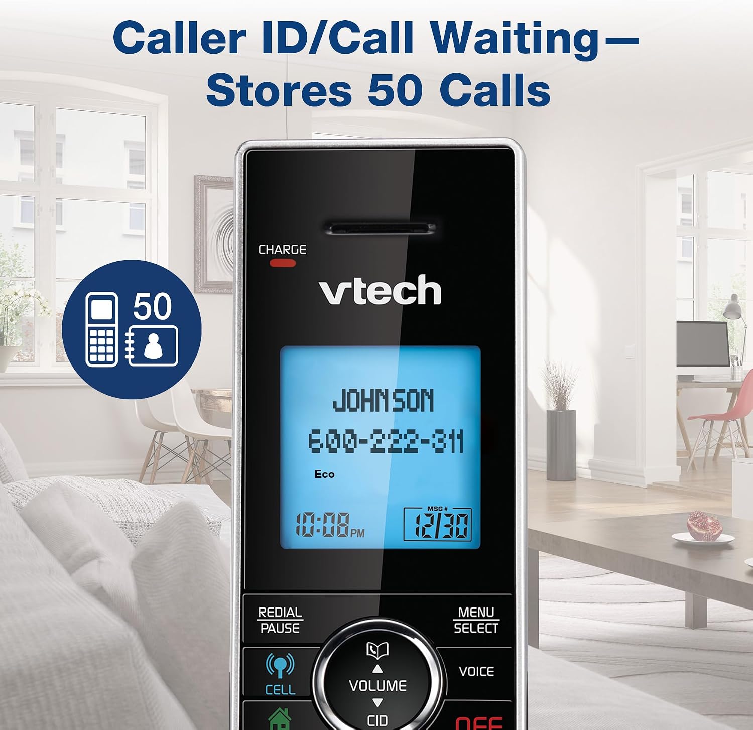 VTech DS6771-3 Connect to Cell, Cordless Phone with Answering Machine, DECT 6.0 Headset+2 Handset Intercom, Bluetooth, Caller ID/Call Waiting, Expandable System - Silver/Black