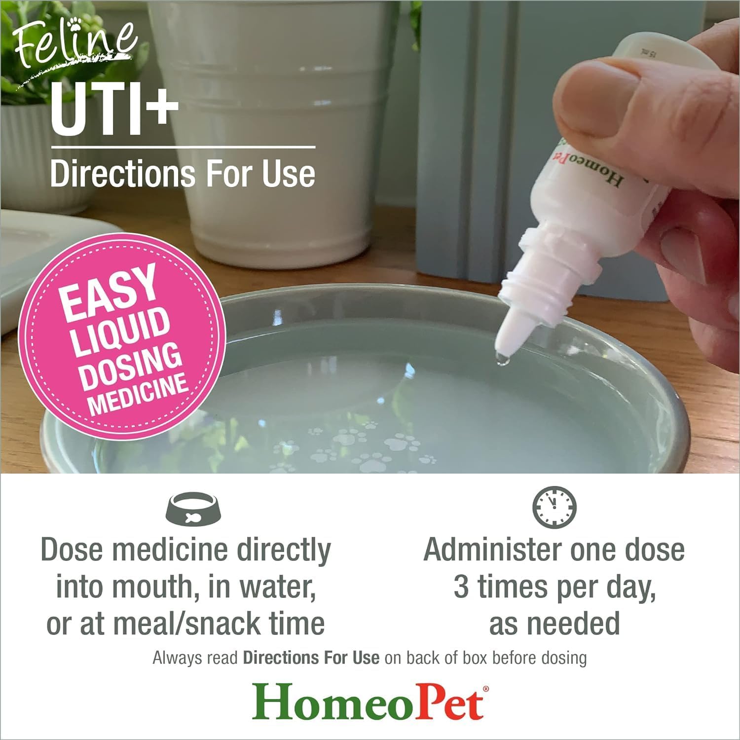 HomeoPet Feline UTI+ Urinary Tract Supplement for Cats, 15 Milliliters | Natural urinary tract support for cats, safe and gentle homeopathic formula, liquid drops suitable for daily use
