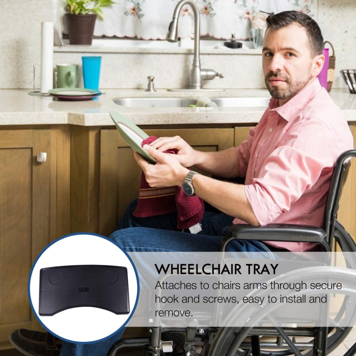 EXCEART Wheelchair Tray Table with Cup Holder Detachable Portable Lap Tray for Wheelchair Accessories Dining Reading Writing Aid Black 20.5X11.8 Inch