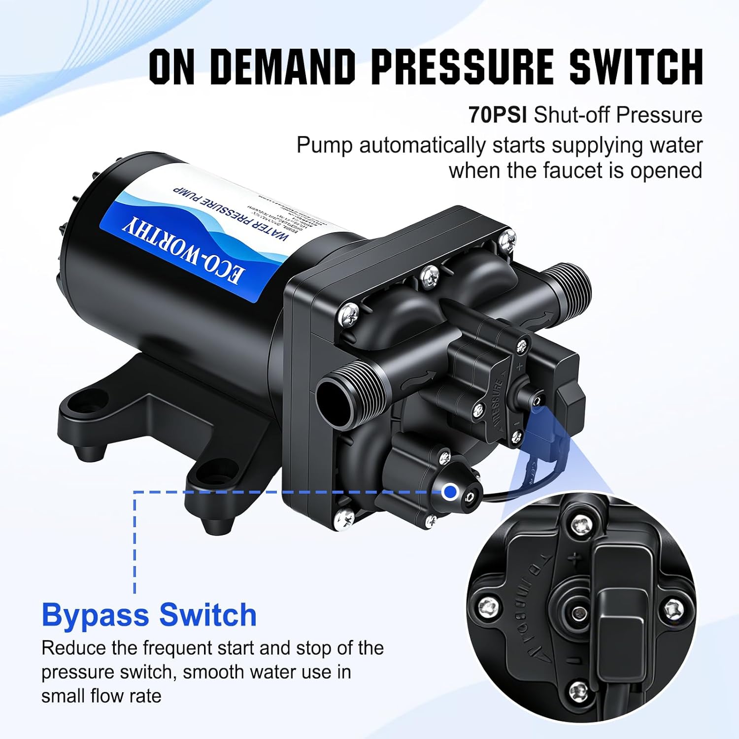 ECO-WORTHY 110V AC Fresh Transfer Diaphragm Water Pump On Demand 5.5GPM 70PSI High Pressure Water Booster Pump 110 Volt with Pressure Switch for
