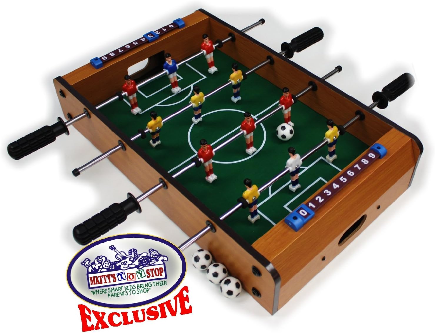 Matty's Toy Stop Deluxe Wooden Mini Table Top Foosball Game with 4 Soccer Balls