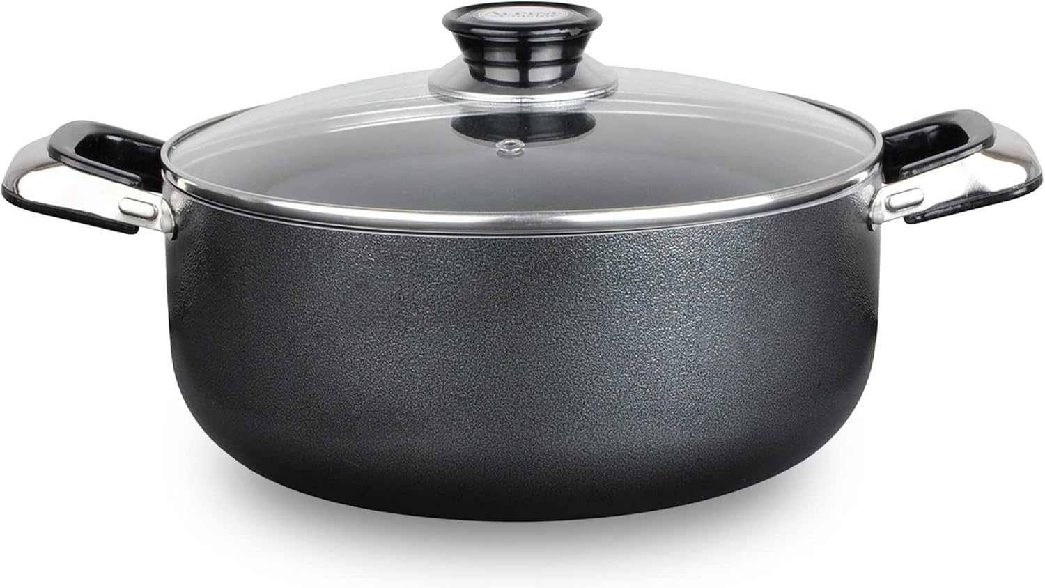 Alpine Cuisine 4 Quart Non-stick Stock Pot with Tempered Glass Lid and Carrying Handles, Multi-Purpose Cookware Aluminum Dutch Oven for Braising, Boiling, Stewing