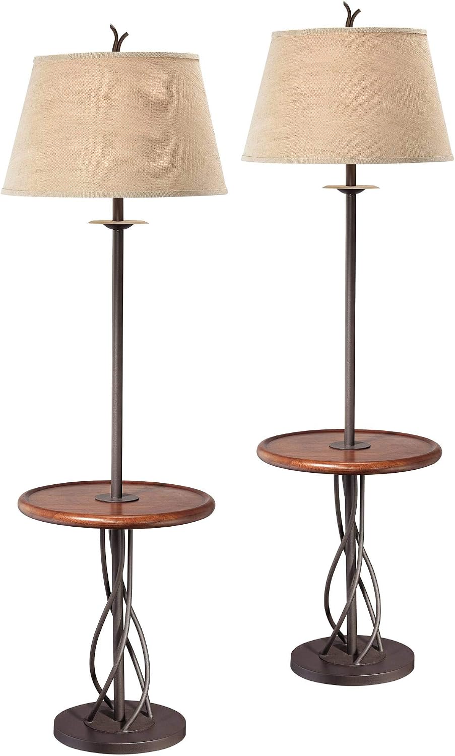 Franklin Iron Works 63 1/2" Tall Twist Base Wood Table Floor Lamps Set of 2
