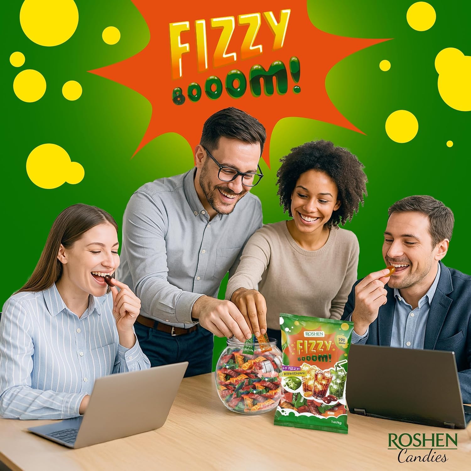 Roshen Citrus Mix Hard Candy – Assorted Fruit Flavors, Individually Wrapped, Bulk 2.2 lbs (1 kg) – Approx. 144 Pieces – Orange