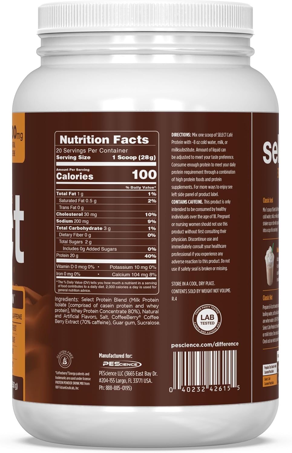 PEScience Select Cafe Protein Coffee Powder, Caramel Macchiato, 20 Servings | 100mg Caffeine, 20g Iced Protein Coffee Powder or Creamer